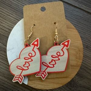 Love Heart Arrow Wood Wooden Earrings Jewelry Valentine's Day Earrings Hearts